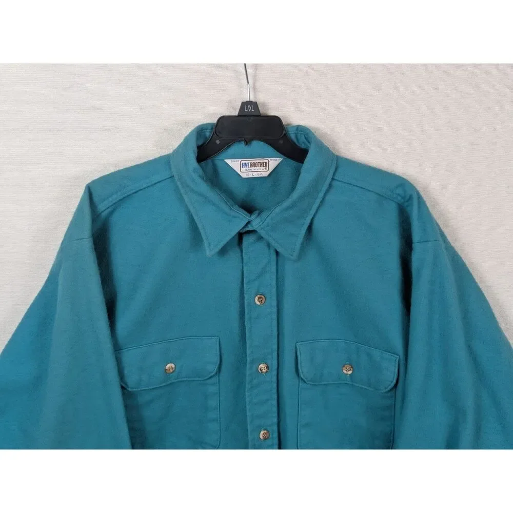 Vintage Five Brothers Flannel Shirt Blue Men's Size Large Neck 16 - 16 1/2 - Picture 3 of 14